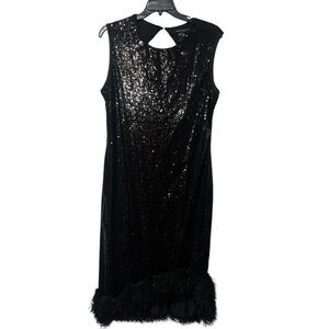 Ashley Stewart Sequined Faux Feather Trim Cocktail And Party Dress 18/20 EUC